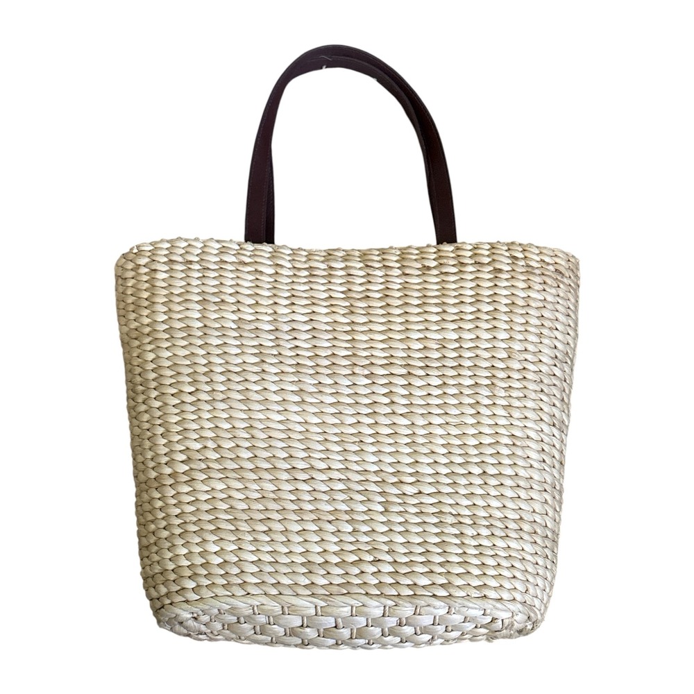 Rattan Straw American Flag Tote Bag With Chambray Blue Drawstring Liner, USA - Picture 2 of 7